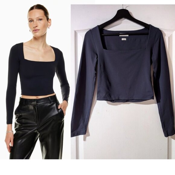 Aritzia Babaton | Contour Squareneck Longsleeve in Total Eclipse Navy - Picture 1 of 7